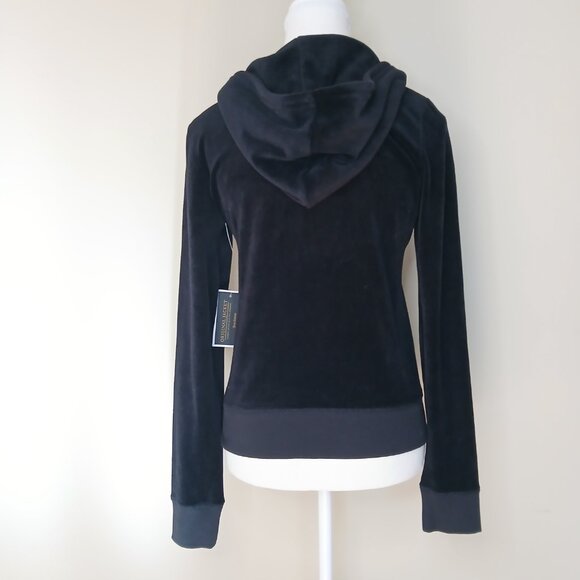 NWT Juicy Couture Basic Zip Up Slim Fit Hoodie Black Velour Size Medium - Picture 3 of 9